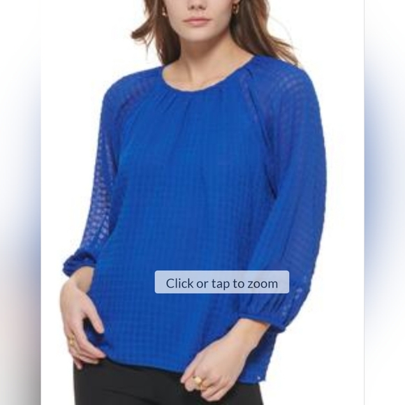Calvin Klein Tops - NWT Calvin Klein Womens Check Print Puff Sleeve Blouse Size 3X Royal Blue